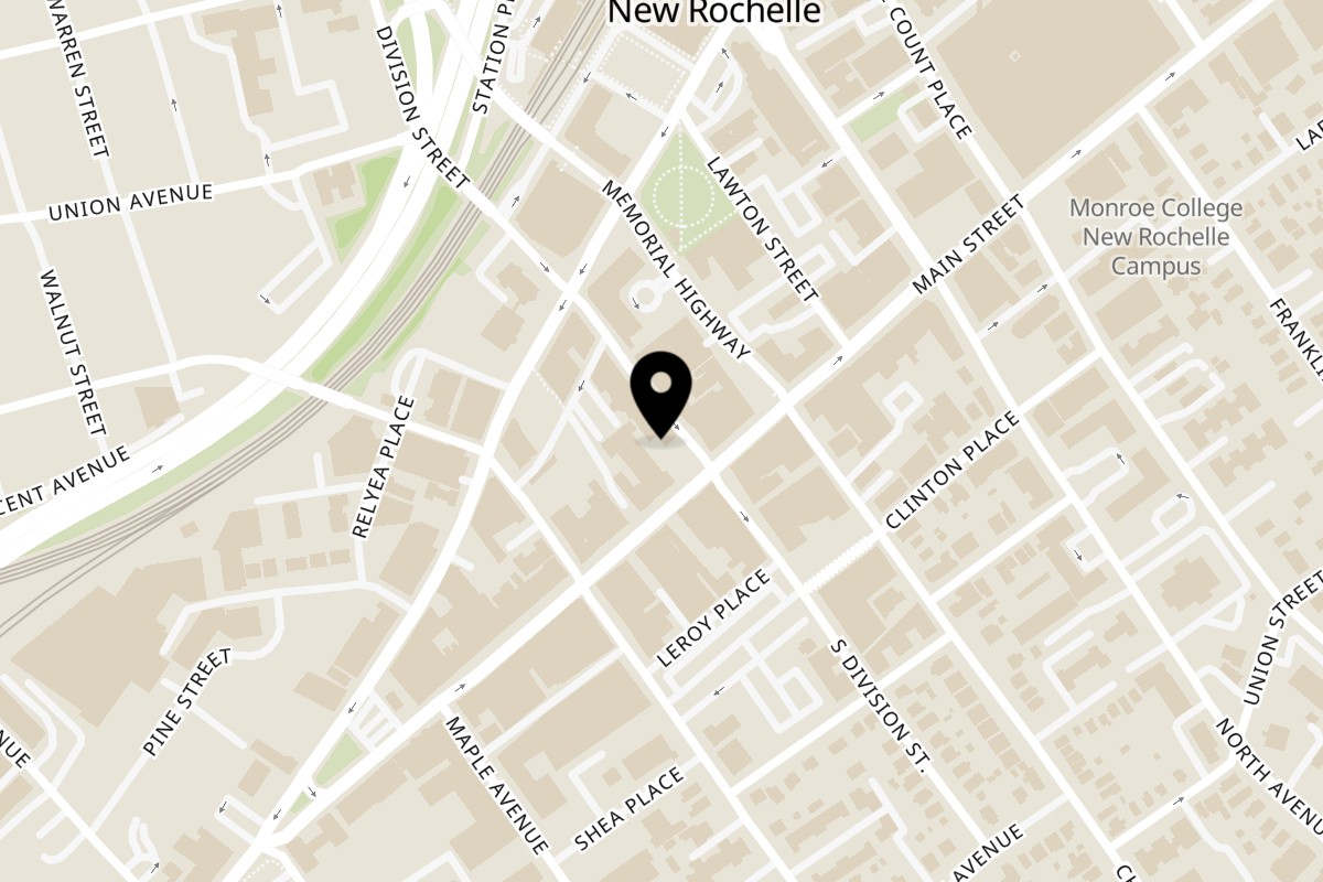 Map showing the location of Krave on 8 South Division Street in New Rochelle